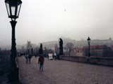 Charles Bridge is a medieval stone arch bridge that crosses the Vltava river in Prague, Czech Republic. Its construction started in 1357 under the auspices of King Charles IV, and finished in the early 15th century.