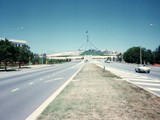 Canberra, capital of Australia. Custom built in the south, equidistant from Melbourne and Sydney