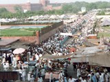 Jama Masjid Gate No 2, Meena Bazaar and the Red Fort at the backdrop Meena Bazar Jama Masjid Delhi, India