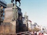 The statue of Saint Wenceslas in Prague, Czech Republic depicts Wenceslaus I, Duke of Bohemia. It is installed at Wenceslas Square.