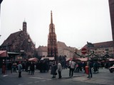 Schöner Brunnen is a 14th-century fountain located on Nuremberg's main market next to the town hall and is considered one of the main attractions of the city's Historical Mile. The fountain is approximately 19 metres high and has the shape of a Gothic spire.